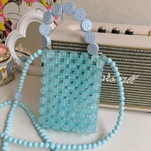 PVC가방 투명가방 2022 녹색 스마일 얼굴 손으로 짠 구슬 크로스 바디 백 스티칭 휴대용 키 메신저 투명