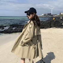DAPANDA 올해 유행 트렌치코트 여자 하프기장 키 작은 한국판 올봄 2021 허리 여밈 카키 숏코트
