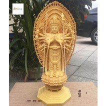 장식품 입불상 법단 천수관음 천수천안관세음보살 목조불상 회양목, 정조판 높이 68센티