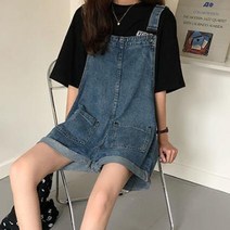 여성 귀여운 느낌 롤업 멜빵 반바지 여름 캐주얼 팬츠