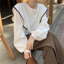 브라이덜샤워 원피스 빅사이즈 Large Size Autumn Sweet AgeReducing Simple Loose round Neck Contrast Color Long Slee
