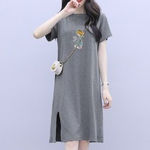 [오늘발송] 스타일아유 프린팅 찰랑 롱티셔츠 캐쥬얼 홈웨어 소녀감성 라운드 반팔원피스