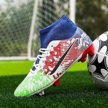 스파이크화 스프린터 육상화 스포츠용품 남성용 블루 스파이크 축구 부츠 다채로운 인쇄 신발 발목 지원 남성 클리트
