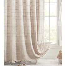 Awellife Boho Farmhouse 샤워 커튼 베이지 두꺼운 면 리넨 원단 럭셔리 프렌치 컨트리 욕실 세트 모던 보헤미안 시크 137.2x198.1cm(54x78인치) 4