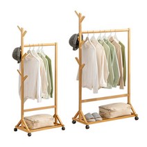 원목 인테리어 이동식 바퀴달린 옷걸이 나무 행거, 100cm(대), 꿀템≫100cm(대)≫º