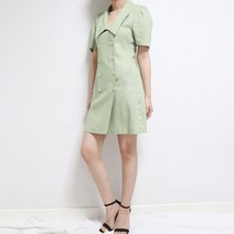 다나나나 린넨 와이드 카라 브이넥 더블 버튼 미니 원피스