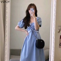 vsyoy 이른 봄 여성 의류 2023 새로운 프랑스 뚱뚱한 소녀 디자인 긴 치마 드레스 여름 조수
