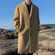 [맨타임] WOG. 프리미엄 남성용 블렌디드 오버핏 싱글 베이직 롱 코트