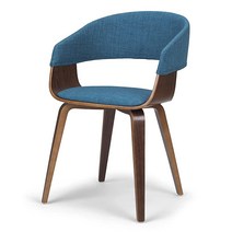 SIMPLIHOME Lowell 벤트우드 식탁 의자 블루 리넨 룩 원단 및 단단한 목재 원형 덮개 씌우개 식당용 미드 센추리 모던301597, Blue
