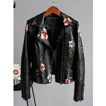여성 가죽 자켓 가을 잠바 바람막이 라이더 ly varey lin 꽃 무늬 프린트 자수 faux soft leather jacket women pu 오토바이 코트 여성 블랙