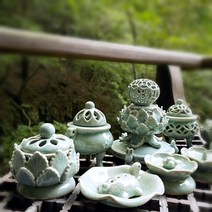 도자기 향로 제사 미니 향꽃이 작은 촛대 불교용품 고려청자 옛날 민속 상품 공예품 장식 물건 한국 민속품 전통 공예 소품 인테리어 장식품 골동품 제사용품, H/꽃상감 삼족 향로, 1개