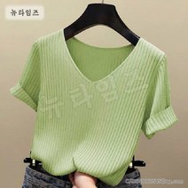 니트 루즈핏 브이넥 티셔츠 반팔 여자 상의 2N452