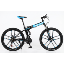 MTB 입문용 접이식 카본 프레임 산악 자전거 24인치 26인치, 24단, 27.5인치, 10 개  블레이드 휠  검은 색과 파란색