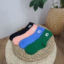 여성골프 양말 C로고 자수 골지 스포츠 양말 골프 데일리, 블루