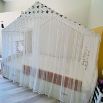 커튼형 텐트 공주침대 캐노피 침실 공주방 모기장 하우스, 135x200x150