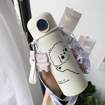 보온 보냉 스텐 예쁜 귀여운 미니 텀블러 빨대 달린 중학생 물컵 텀블러 ins 하라주쿠풍 큐티 크리에이티브 텀블러 여자 초롱이, 01 손 뻗은 강아지480ml+곰돌이 달기+크로스끈
