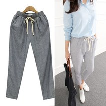 엠아이유 여름 린넨 스트라이프 밴딩팬츠 ~3XL 빅사이즈여성의류 배기핏 마린밴딩팬츠