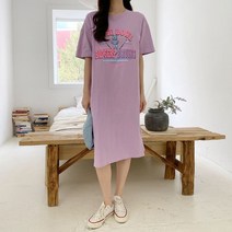 리엘라 오치노 프린팅 롱 반팔 면 원피스