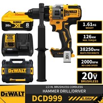 앙카드릴 브레카 햄머 해머 뿌레카 함마 디웰트 dewalt dcd999 20v 리튬 38250bpm 126nm 배터리 충전기 드릴, dcd999 세트-3 8.0ah