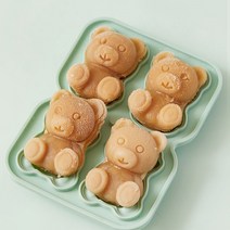 4구 입체 곰돌이 얼음틀 왕구 실리콘 얼음몰드 아이스트레이, 그린