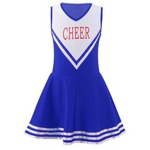 치어리딩 응원도구 응원수술 치어리딩복 성가대가운 응원복 키즈 소녀 치어 리더 댄스 복장 민소매 V 넥 라인 패치 워크 스타일 편지 인쇄 옷 학교 그릴 유니폼, [02] Blue, [02] 8