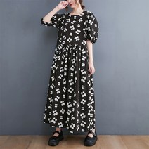 다크 플라워 봄 팔뚝커버 벌룬 루즈핏 퍼프소매 롱원피스 여름 드레스