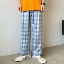 체크 바지 배기 조거