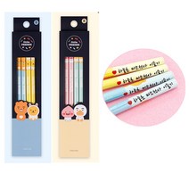 카카오프렌즈 네임연필 4자루 1세트 - 투투존인쇄, 연필(라이언무지)+이모티콘(꽃)