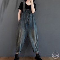 도오빠 여성 데님 멜빵바지 청바지 배기 팬츠 일자핏 빅사이즈 점프수트 원피스 여자멜빵바지