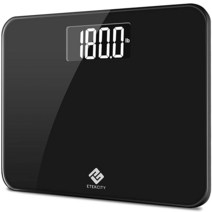 Etekcity 고정밀 욕실용 디지털 체중계 울트라 와이트 플랫폼 가시성 높은 백라이트 LCD 199kg, Smart BMI, Black