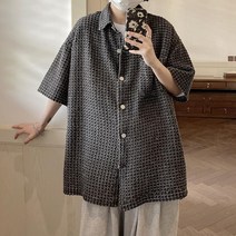 남자청남방 데님남방 7부셔츠 루즈핏 빅사이즈 드롭숄더 빈티지 비치 워시 스타일 A13