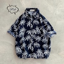반팔셔츠 하와이 비치 꽃안감 남성루즈핏 빅사이즈 시크한스타일 빈티지 미남 아이스와이어 셔츠외투 남성복