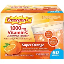 Emergen-C 1000mg 비타민 C 파우더 오렌지 맛 60개입, 0.32 Ounce (Pack of 60), Orange