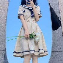 DFMEI 해변으로 가는 레트로 스트라이프 한여름 원피스 오리지널 JK 유니폼 원피스