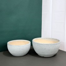 2개셋트 모던 도기 볼 분재 화분 24cm 29cm, 화이트줄무늬