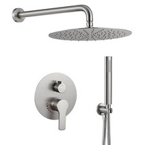 욕실용 브러시드 골드 샤워 시스템 12인치 꼭지 세트 핸드헬드 스프레이가 있는 고압 레인 헤드 강우 비품, 10'-Round2, Brushed Nickel