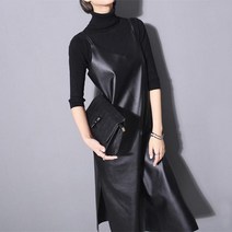 여성 봄 가을 겨울 가죽 원피스 옆트임 멜빵 PU 페이크 슬림핏 레자 하객 결혼식 상견례 키작녀 유행원피스 레더 가죽자켓