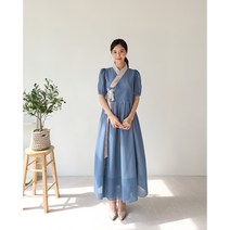 민한복 라벤다 여성 계량 철릭 원피스 여자 개량 퓨전 허리 치마 드레스 생활한복