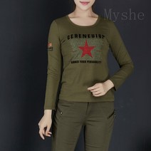 [Myshe]여성 봄 밀리터리룩 티셔츠 캐주얼 긴팔 티셔츠 xin220WF7