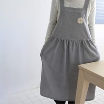 코사지 포켓 주름 면 원피스 앞치마 보육교사 자취방 화방 보육원 부엌, 그레이