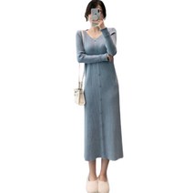 베러댓걸 슬림골지 V넥 단추 롱 니트원피스