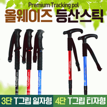 T그립 캠핑 4단 I그립 등산스틱 3단 산악 구조 어린이등산스틱 초경량 심마니 백패킹, 3단일자형스틱(블랙)