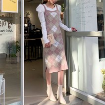 떳다그녀 레브 아가일 니트 원피스