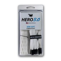 ECD Lacrosse Hero 3.0 컴플리트 키트 라크로스 메시 및 히어로스트링 - 세미 소프트 - 화이트, White - Semi Soft