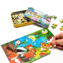 민화샵 일러스트 동화 동물 직소 퍼즐 틴케이스 세트 60피스 22.5x14cm, 동물 불도저