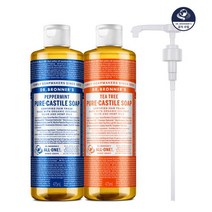 닥터브로너스 퓨어 캐스틸 솝 475ml 2종(향선택+펌프), 샌달우드자스민475ml_티트리475ml