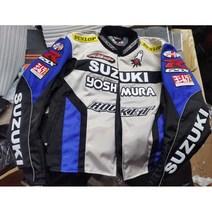 오토바이 가죽 자켓 코미네방한 슈트 바이크 라이딩 레이싱 바람막이, 블루 천