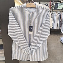 레노마 셔츠 추연사 블루 런던 스트라이프 차이나 카라 밑단 일자 슬림핏 셔츠RKLSLP-151-BU