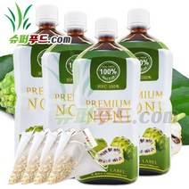 슈퍼푸드.com 물 한방울 섞이지 않은 노니 원액 100% NFC오리지날 노니주스 원액주스 노니즙 폴리페놀 풍부 + 연자육 차 티백, 4개, 1000ml