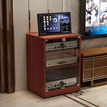 오디오 캐비닛 오디오장 앰프장 진열장 장식장 CD 테이프 유리장, 티크 컬러 3층(그레인 플레이트)